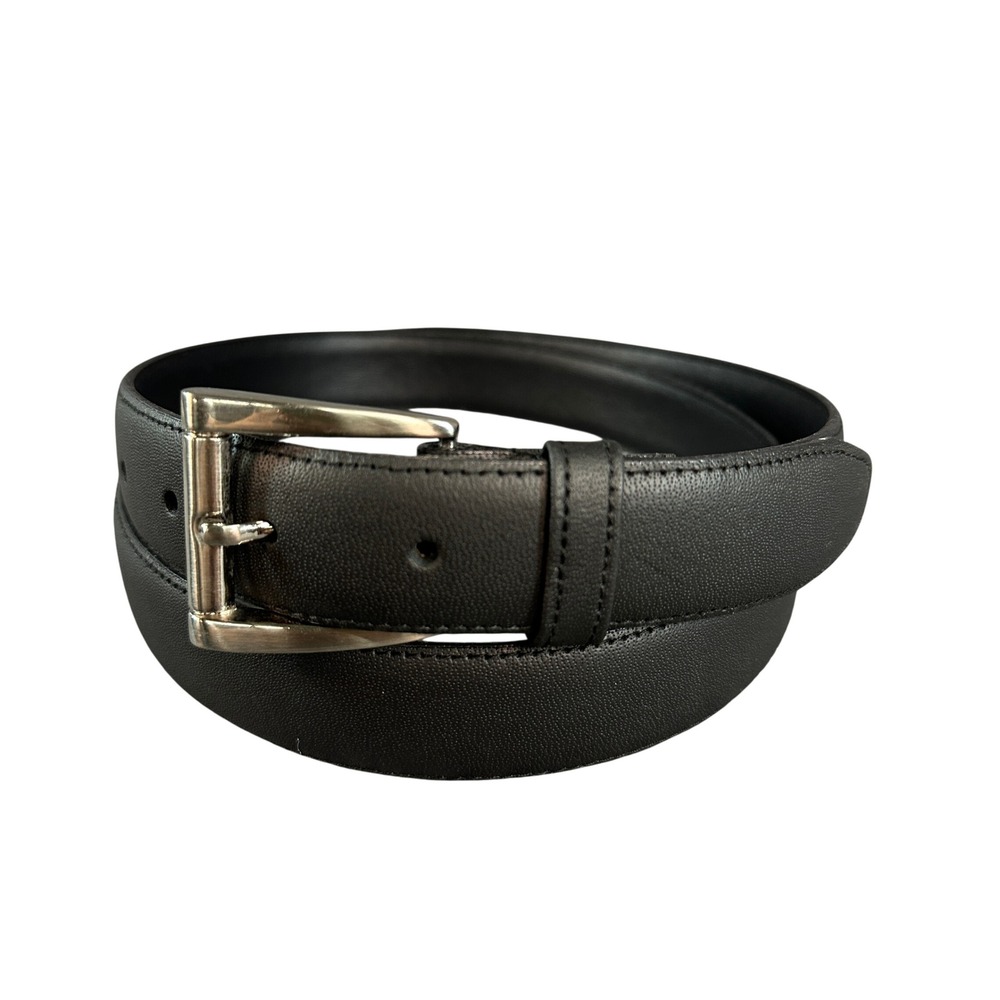 Mens Black Leather Belt Size 42 Made in Canada Silver Buckle Pebbled Texture